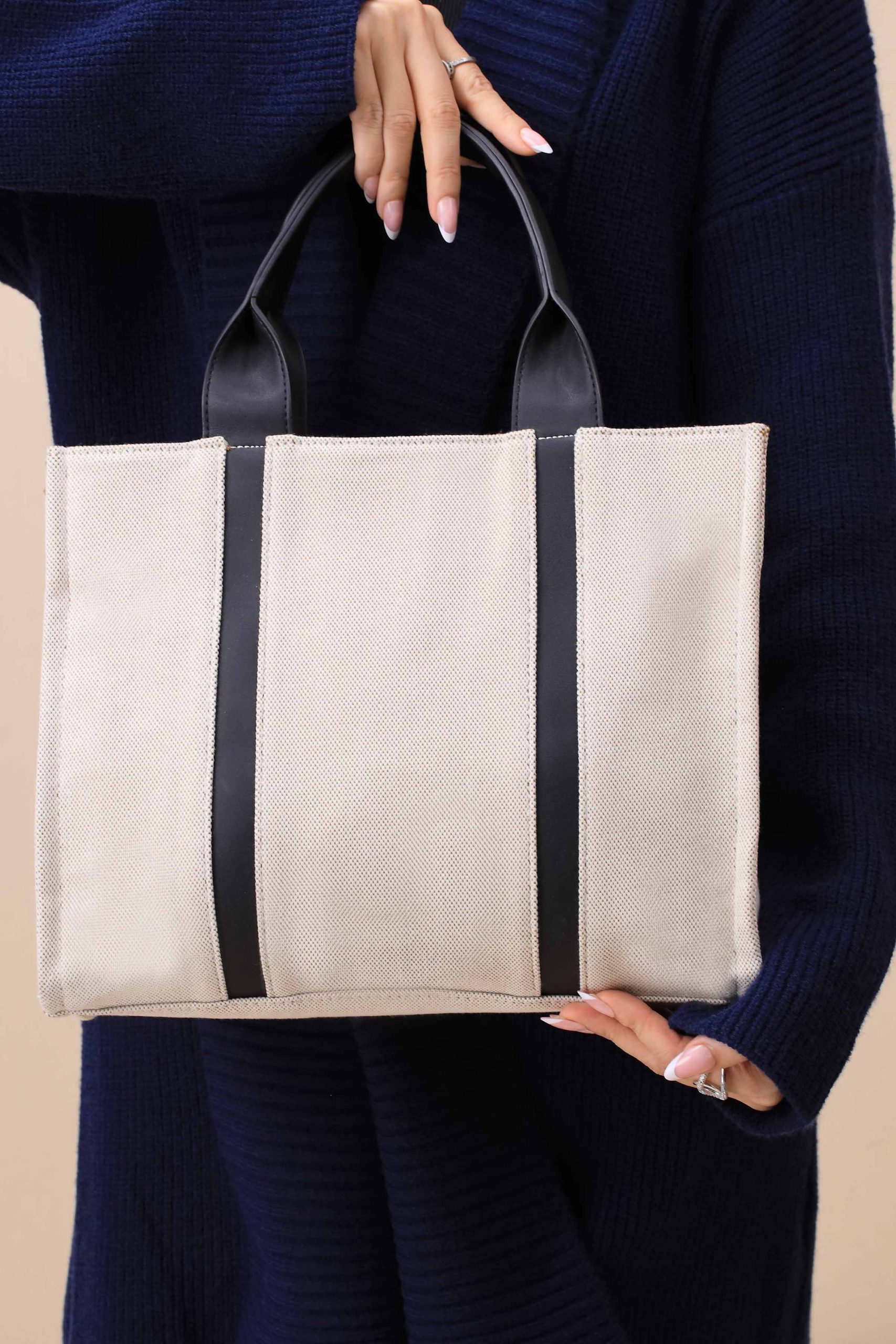 Beige & Black Tote Bag-444702103