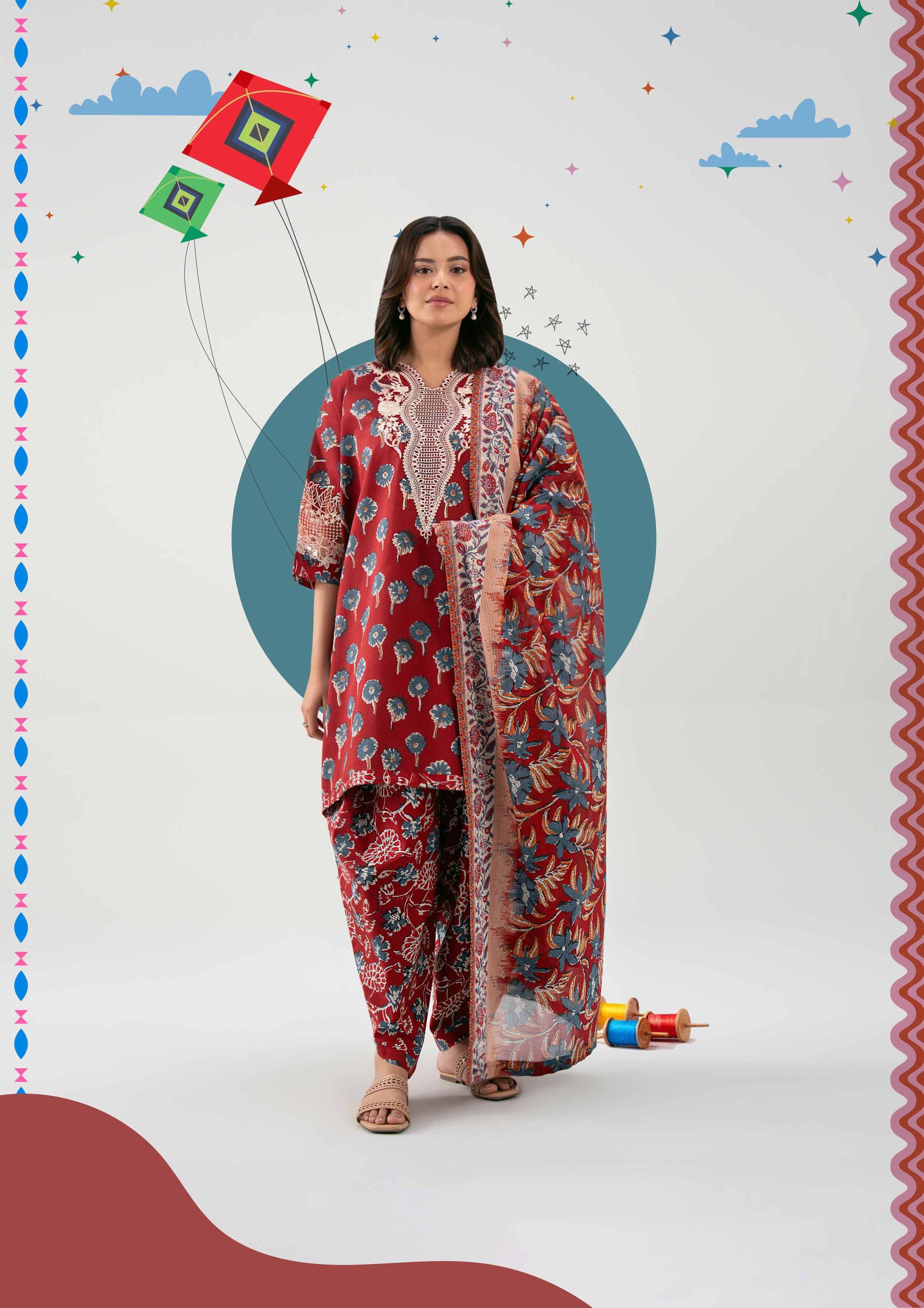 3 Piece - Printed Embroidered Suit - 42601165 - Image 5
