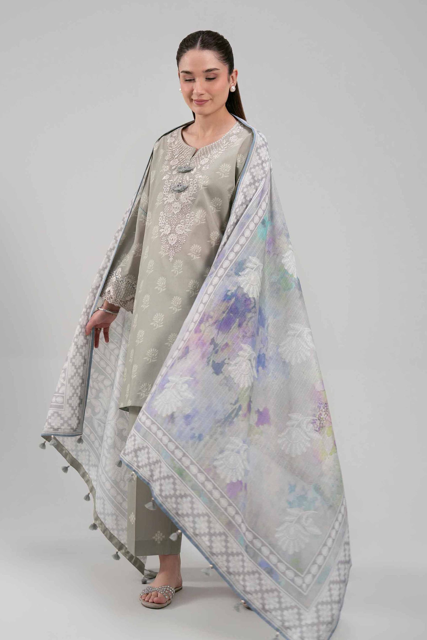 3 Piece - Digital Printed Embroidered Suit - 42601204