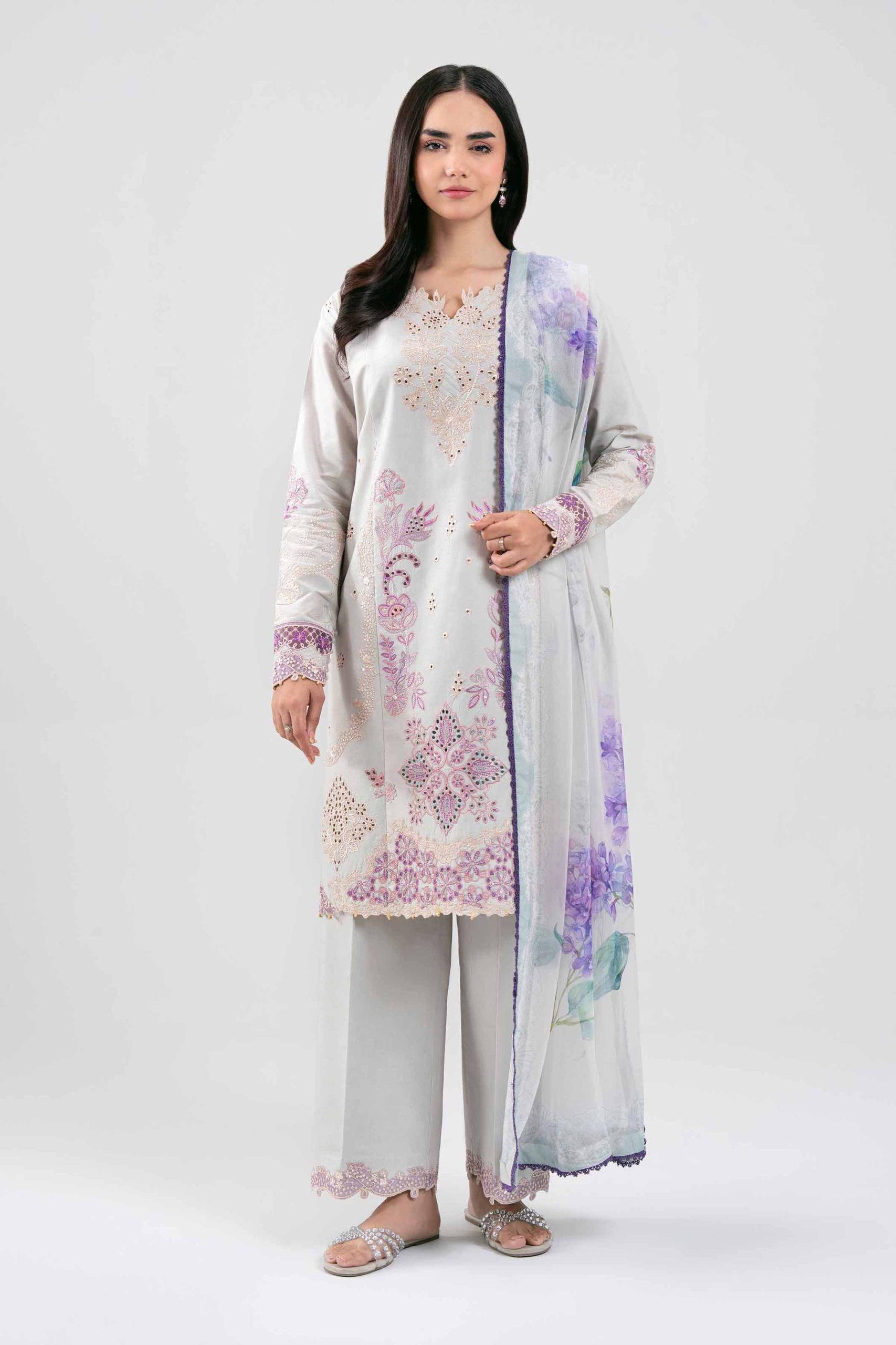 3 Piece - Digital Printed Embroidered Suit - 42601284