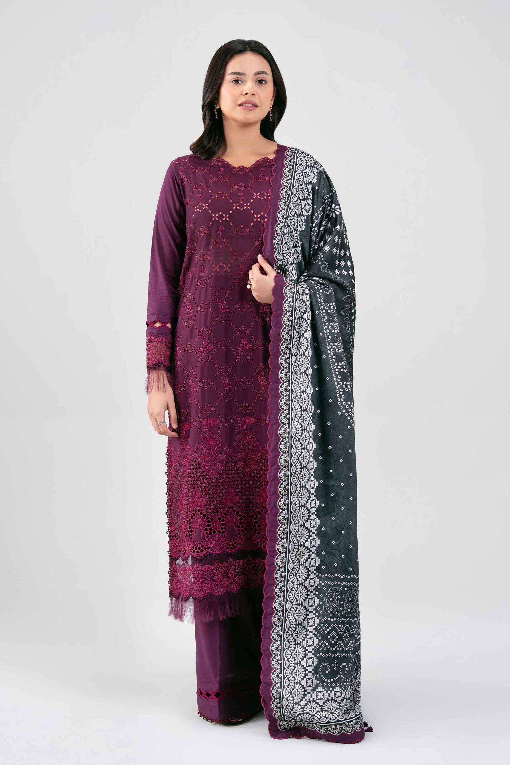 3 Piece - Digital Printed Embroidered Suit - 42601345