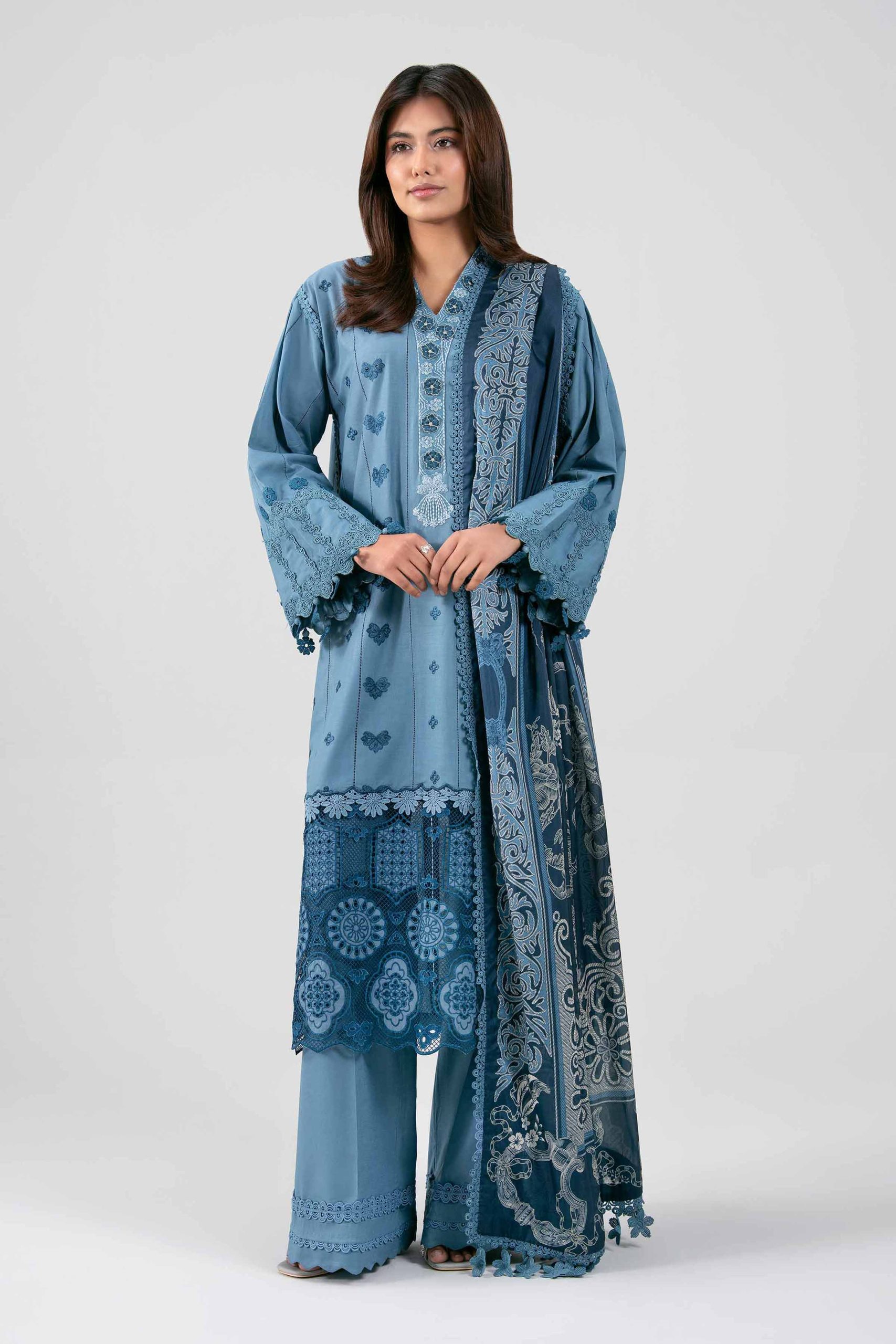 3 Piece - Digital Printed Embroidered Suit - 42601347