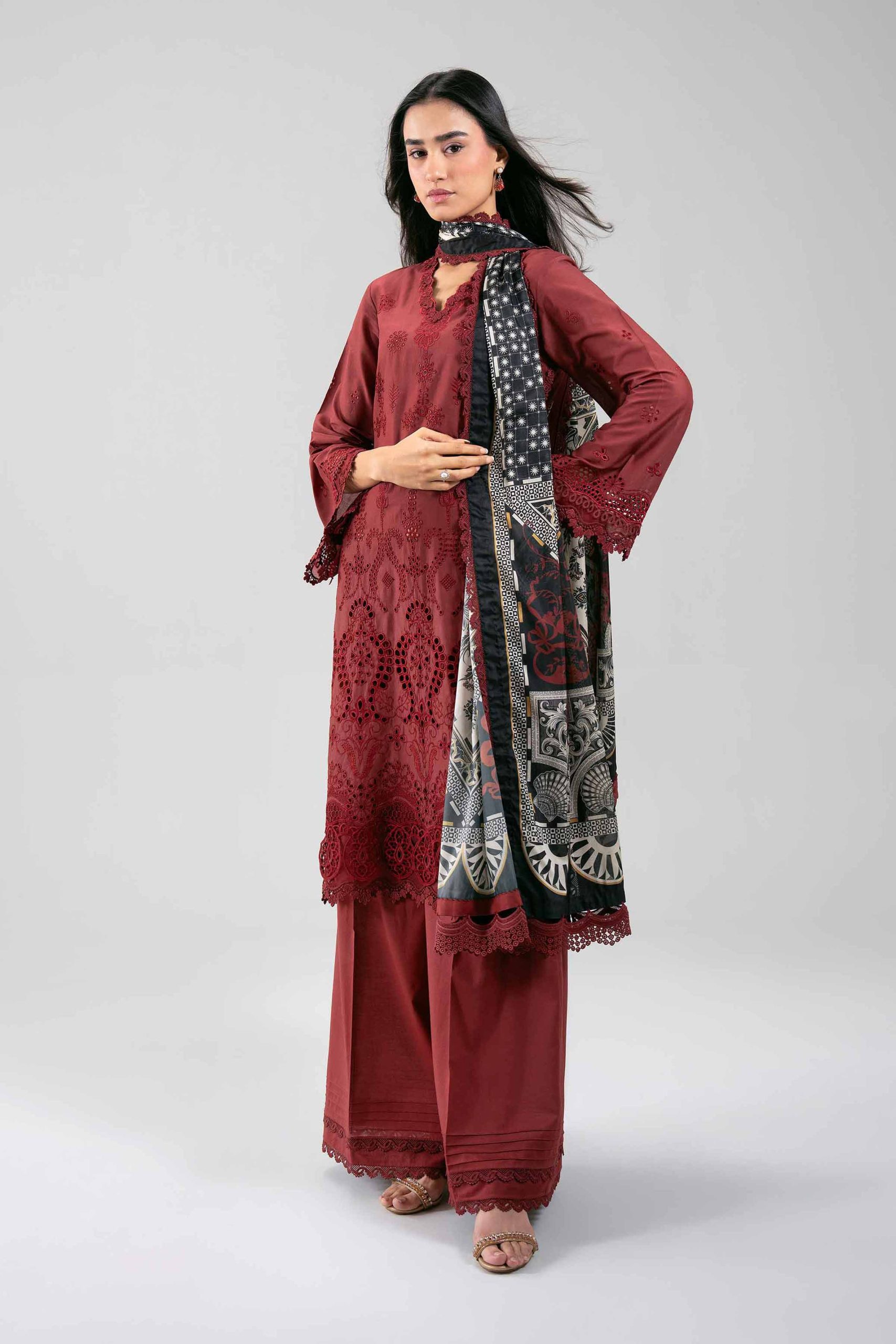 3 Piece - Digital Printed Embroidered Suit - 42601349