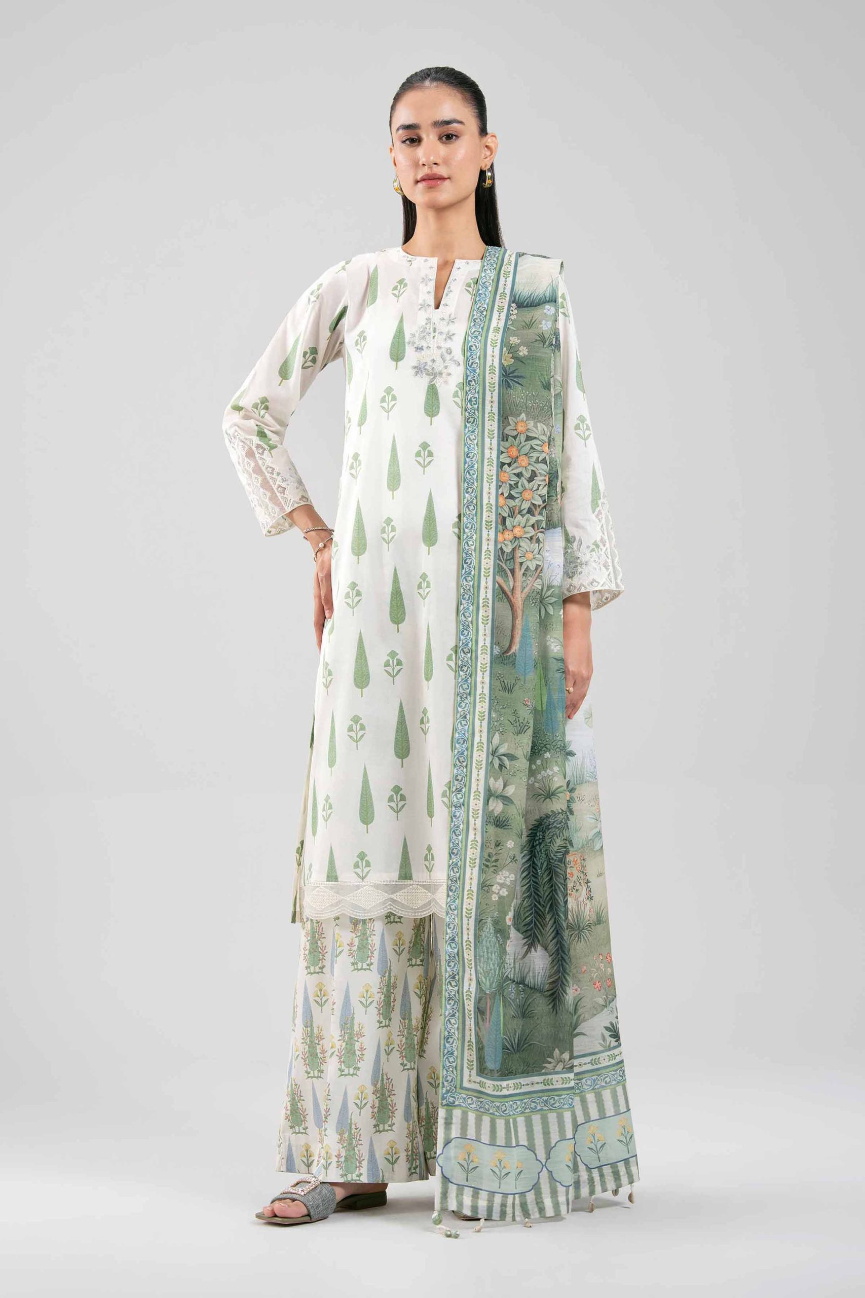 3 Piece - Digital Printed Embroidered Suit - 42601357