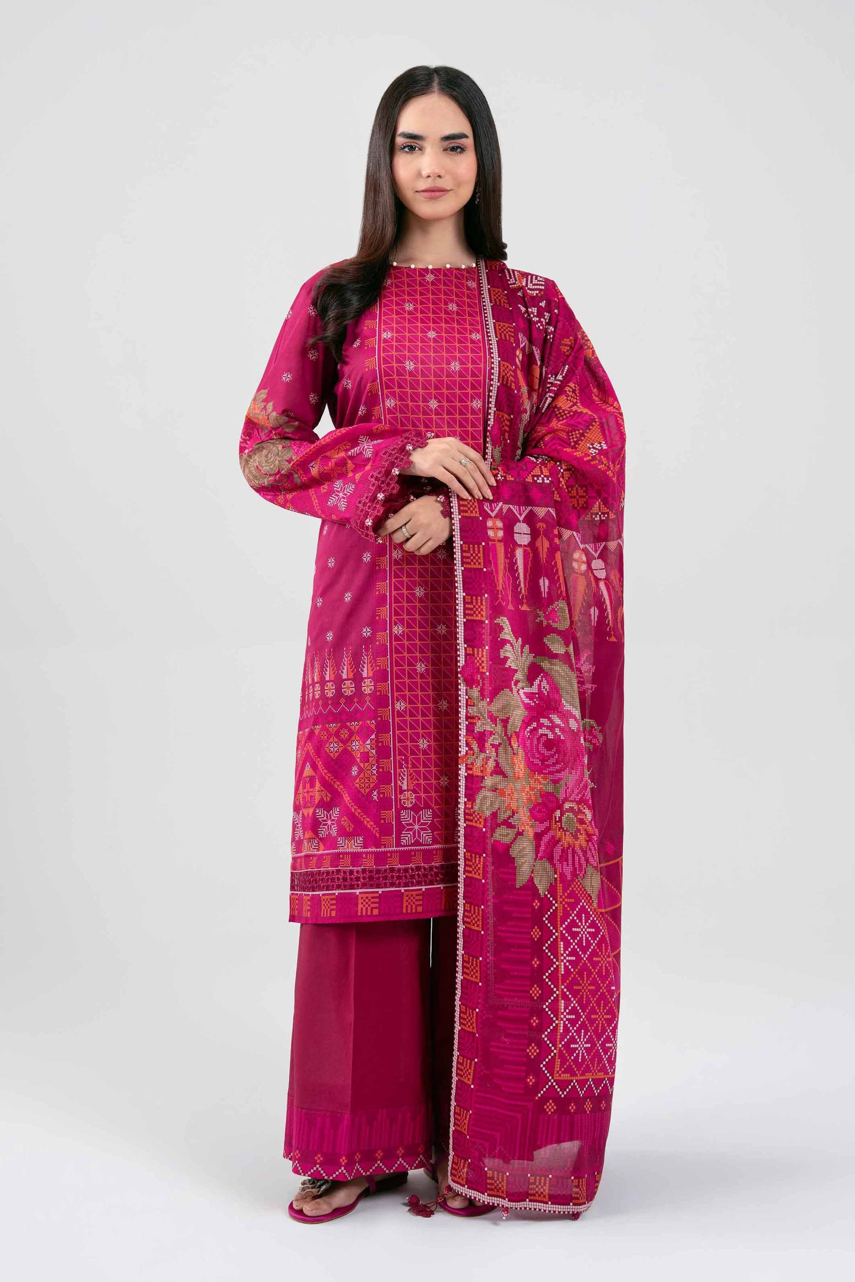 3 Piece - Digital Printed Embroidered Suit - 42601457