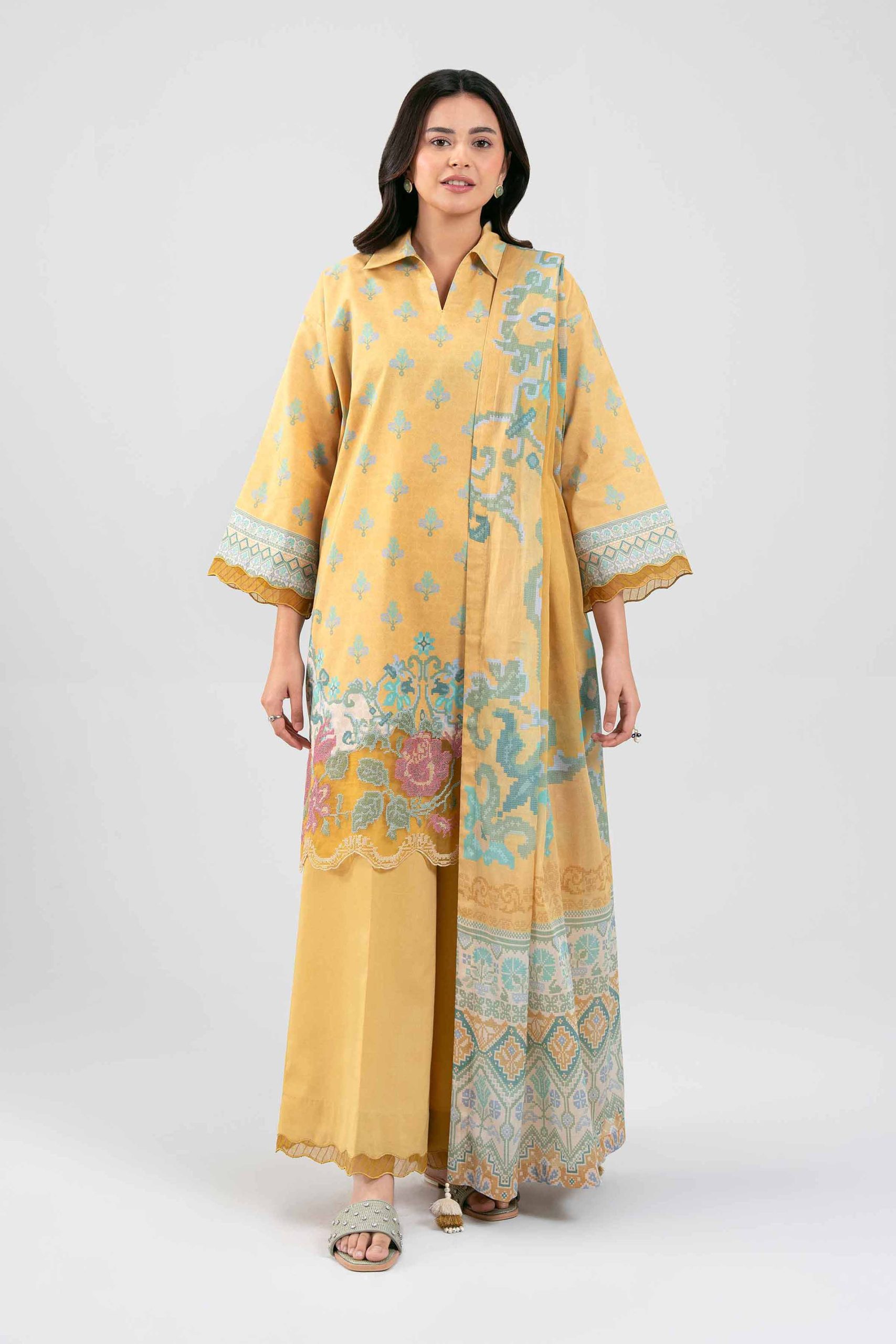 3 Piece - Digital Printed Embroidered Suit - 42601459