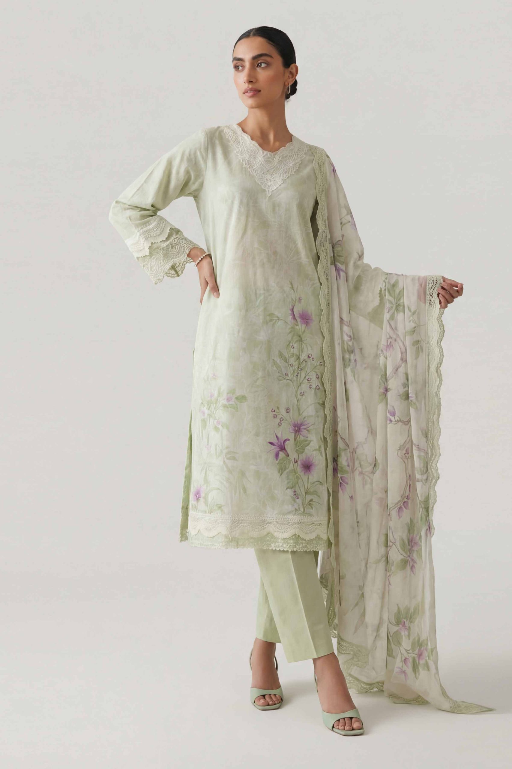 3 Piece - Digital Printed Embroidered Suit - 42601460