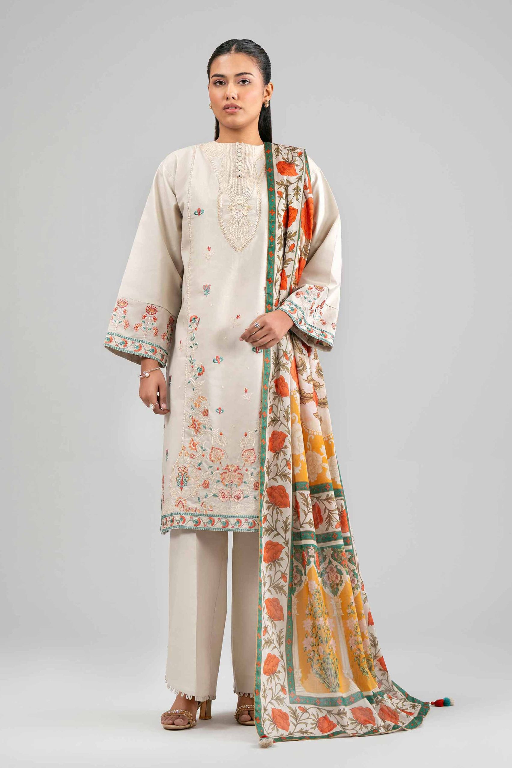 3 Piece - Digital Printed Embroidered Suit - 42601527