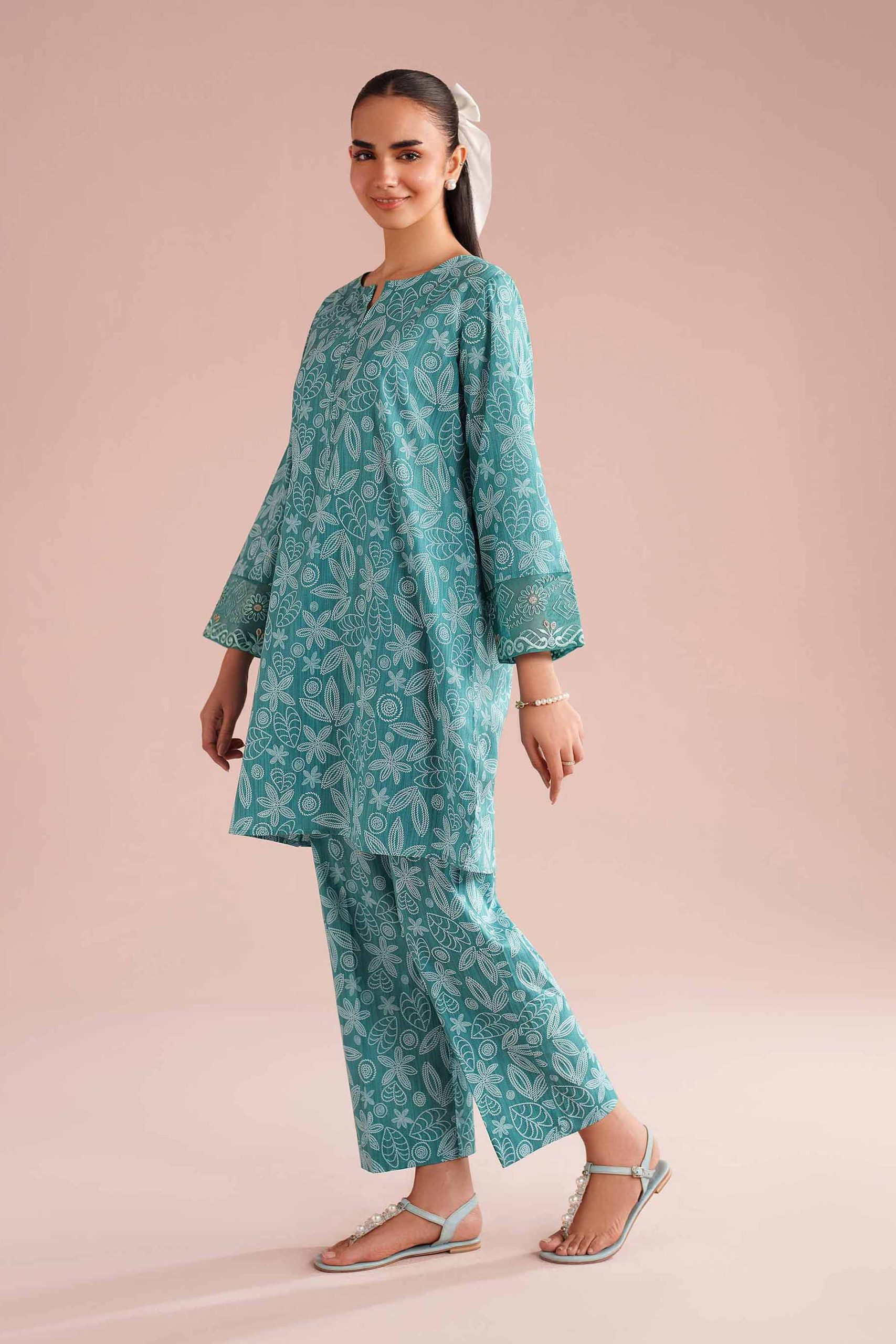 2 Piece - Printed Embroidered Suit - PE26-213