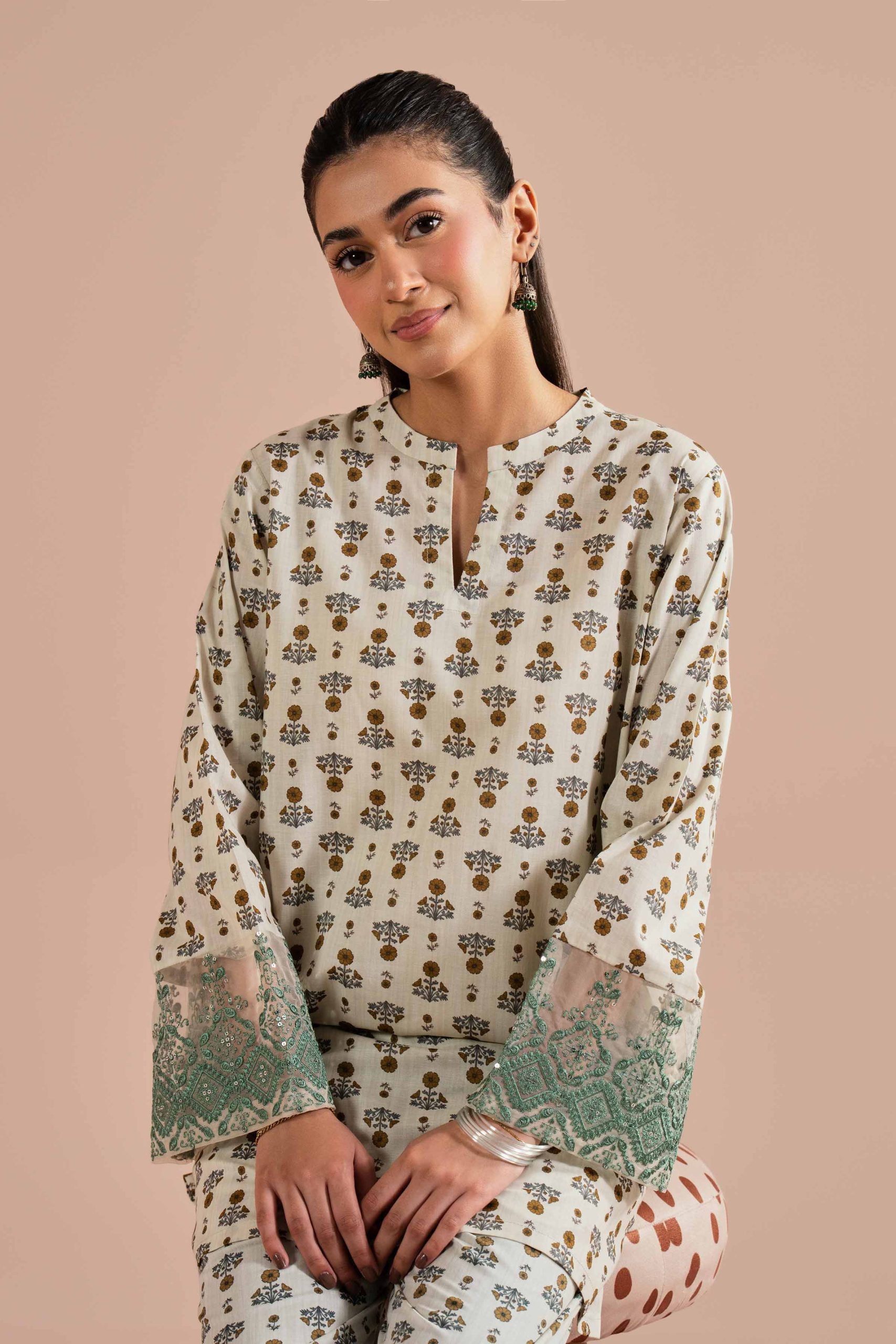 2 Piece - Printed Embroidered Suit - PE26-214 - Image 4