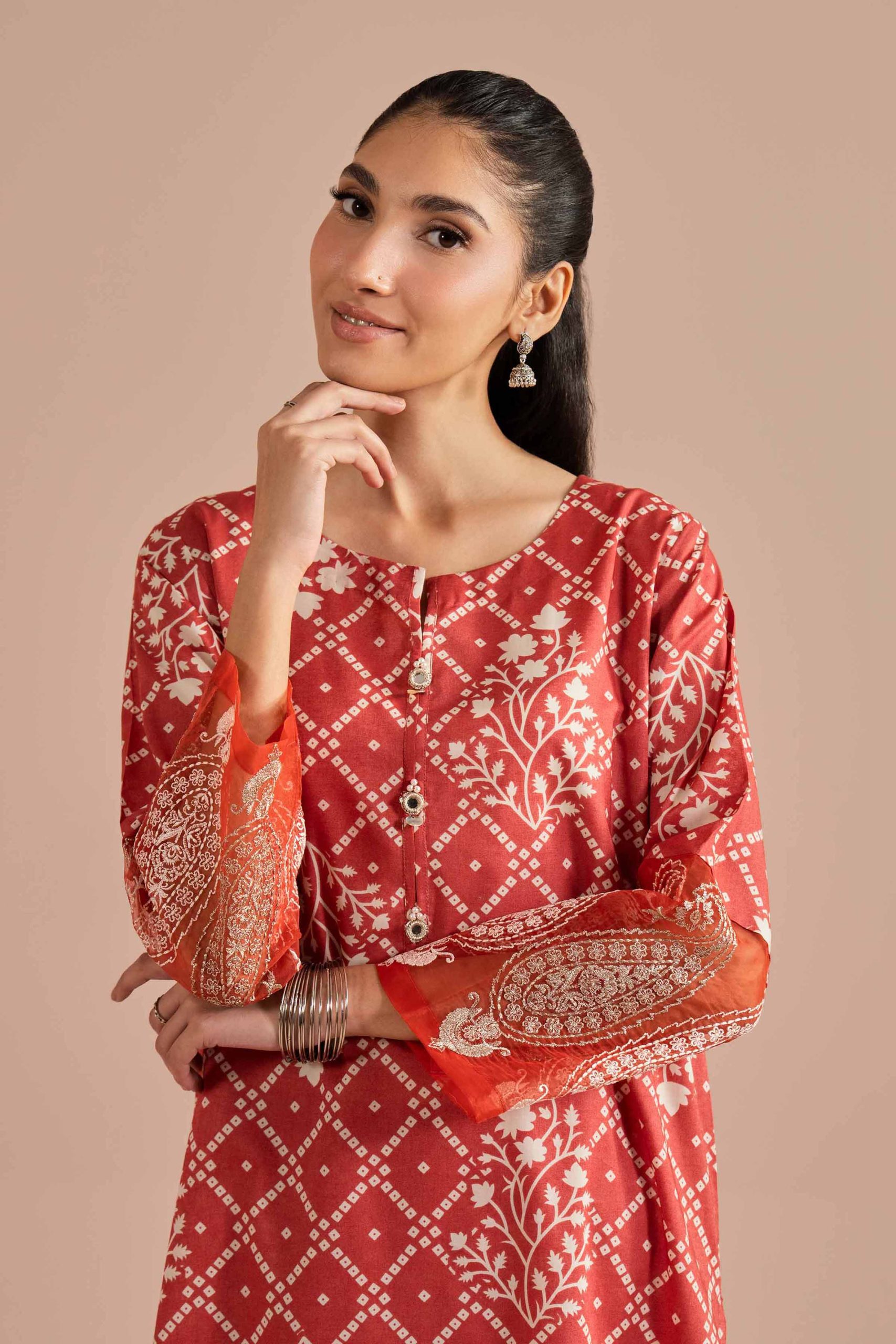 2 Piece - Printed Embroidered Suit - PE26-216 - Image 2