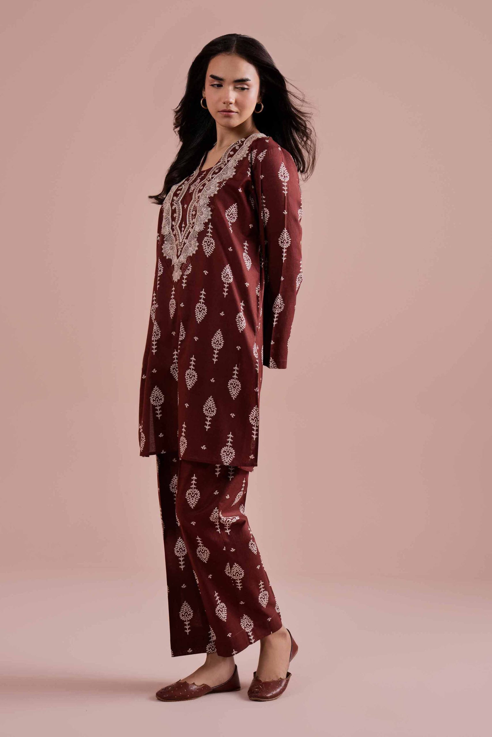 2 Piece - Printed Embroidered Suit - PE26-217 - Image 4