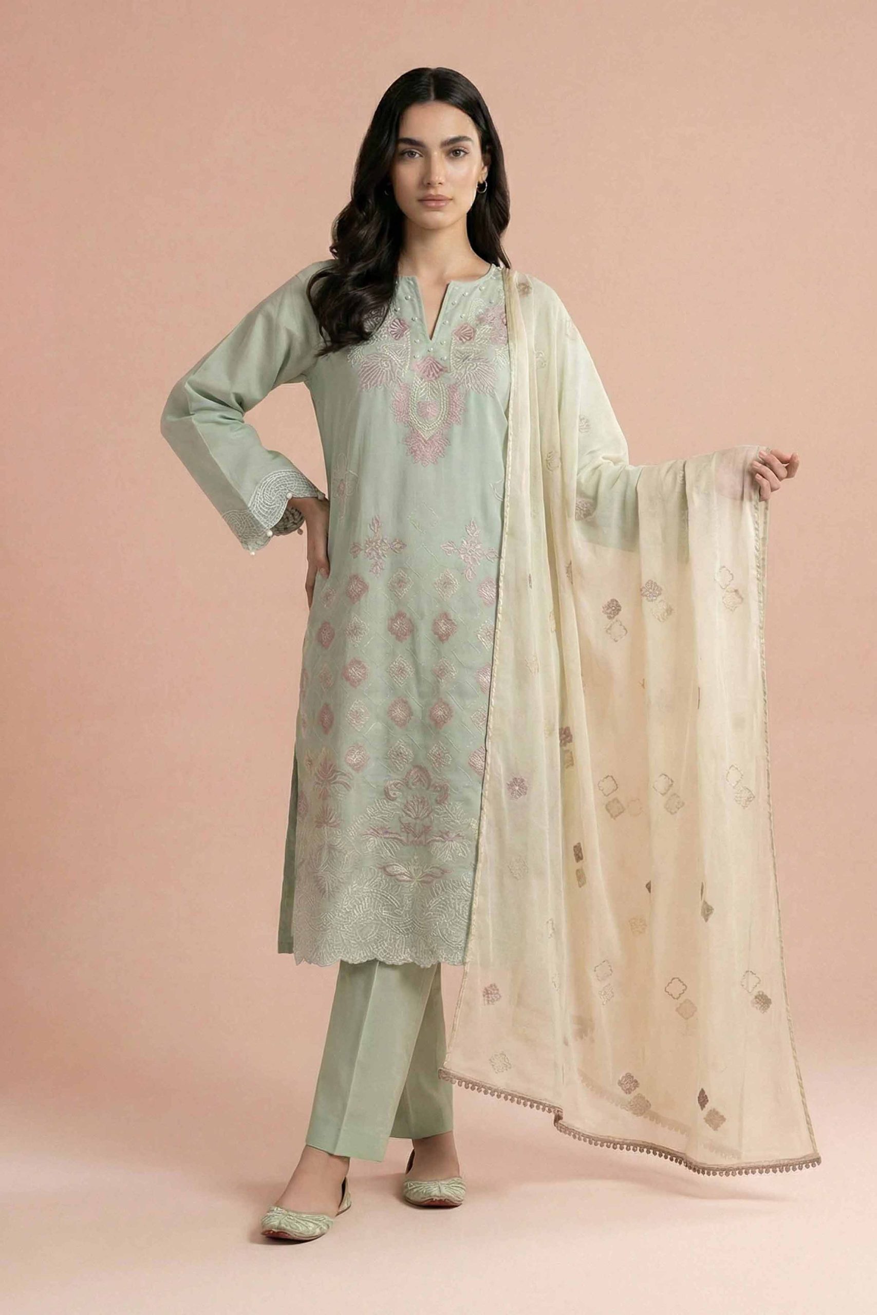 3 Piece - Embroidered Suit - PE26-298 - Image 3