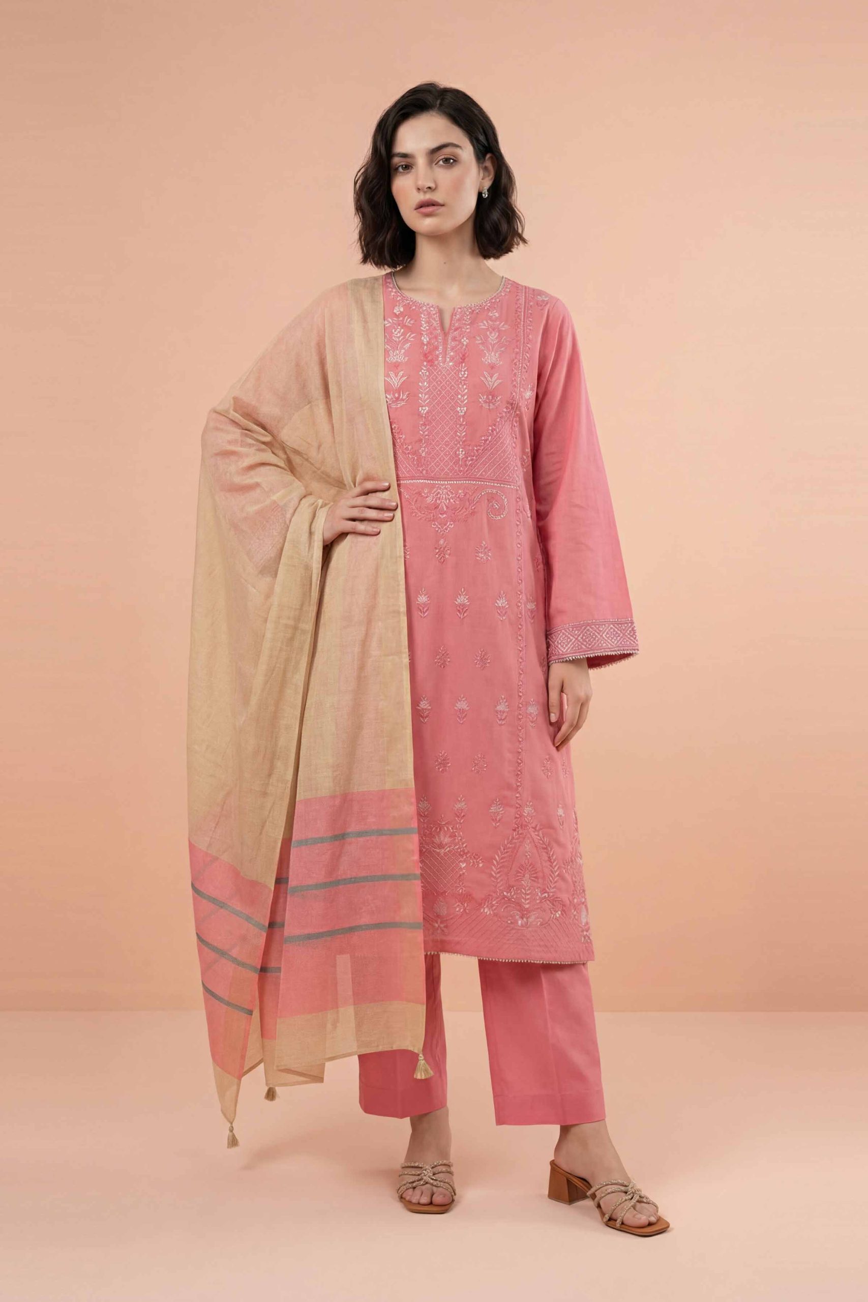 3 Piece - Embroidered Suit - PE26-312 - Image 3