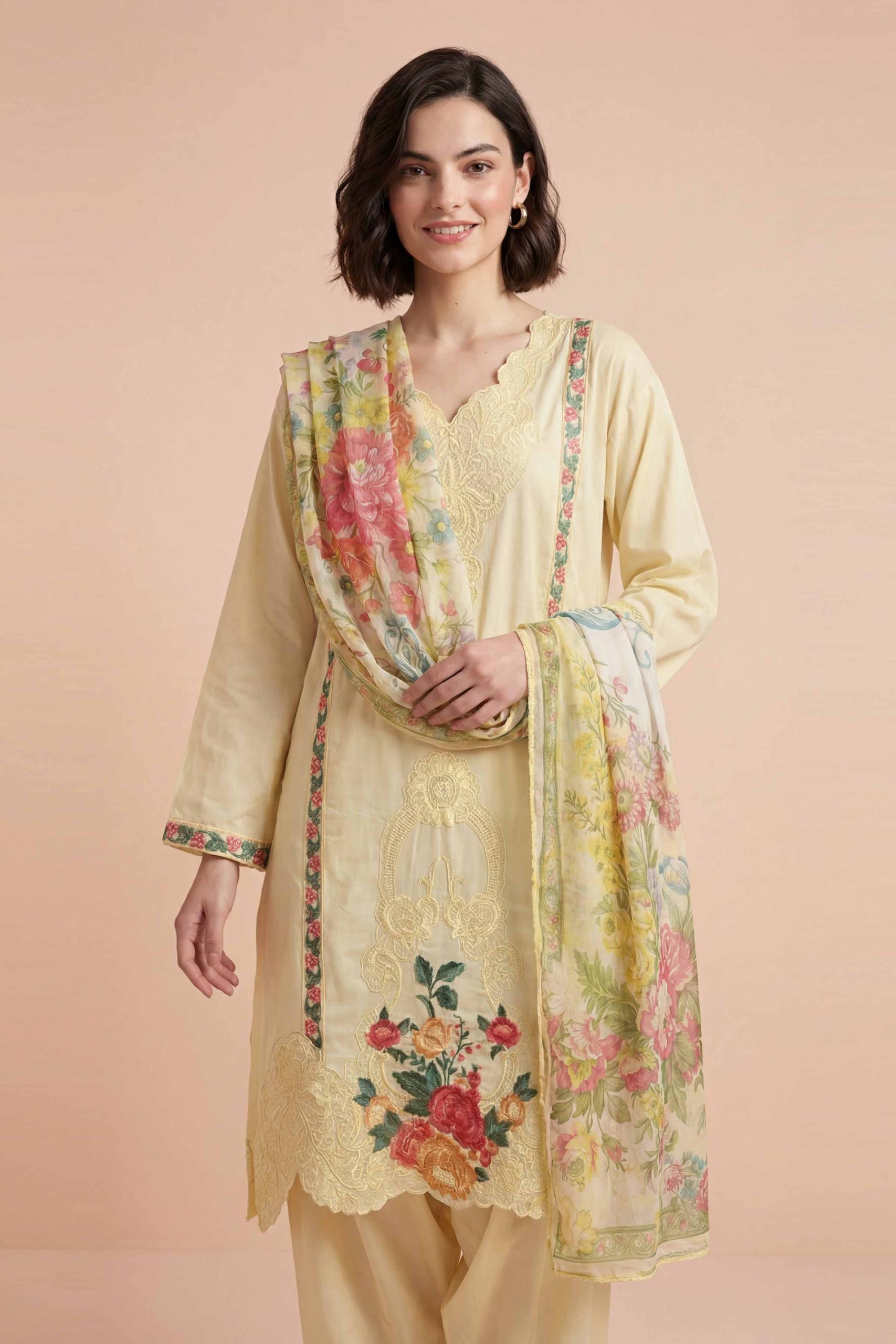 3 Piece - Embroidered Suit - PE26-318 - Image 3