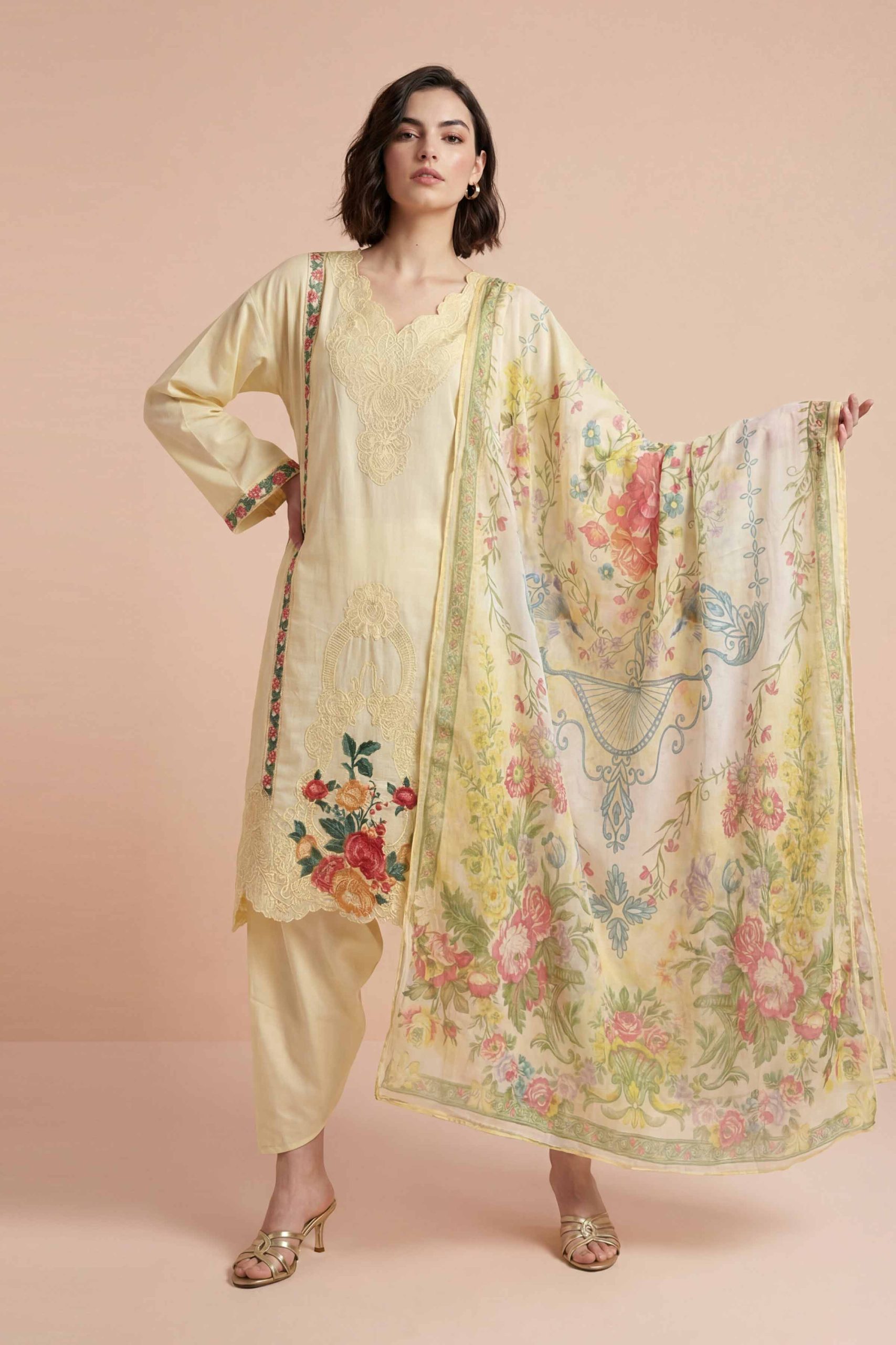 3 Piece - Embroidered Suit - PE26-318 - Image 2