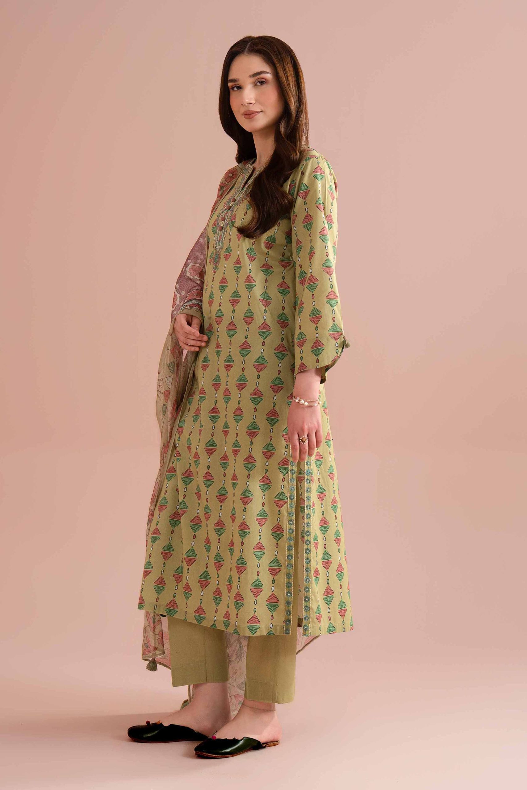 3 Piece - Printed Embroidered Suit - PE26-330 - Image 4