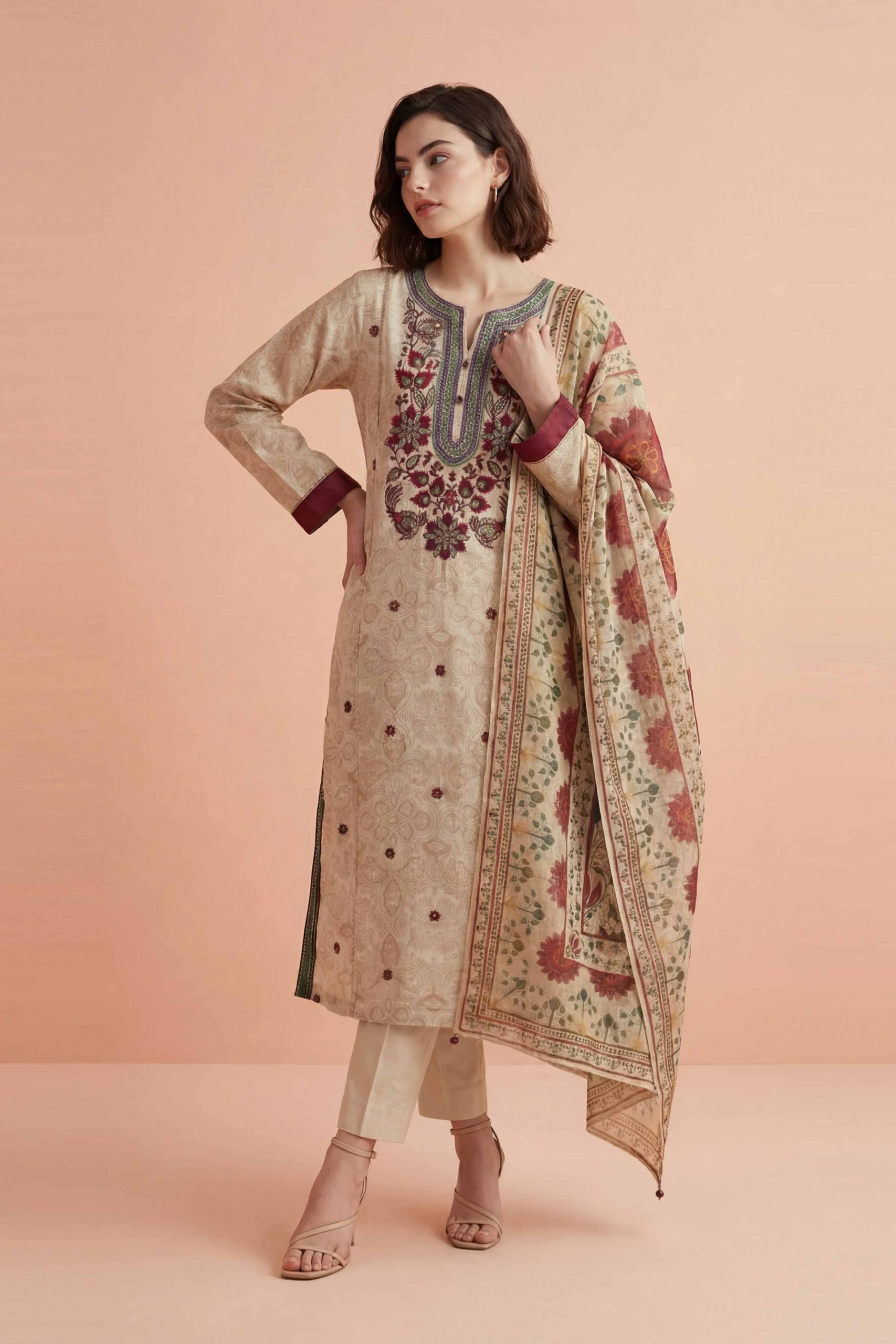 3 Piece - Printed Embroidered Suit - PE26-331 - Image 3