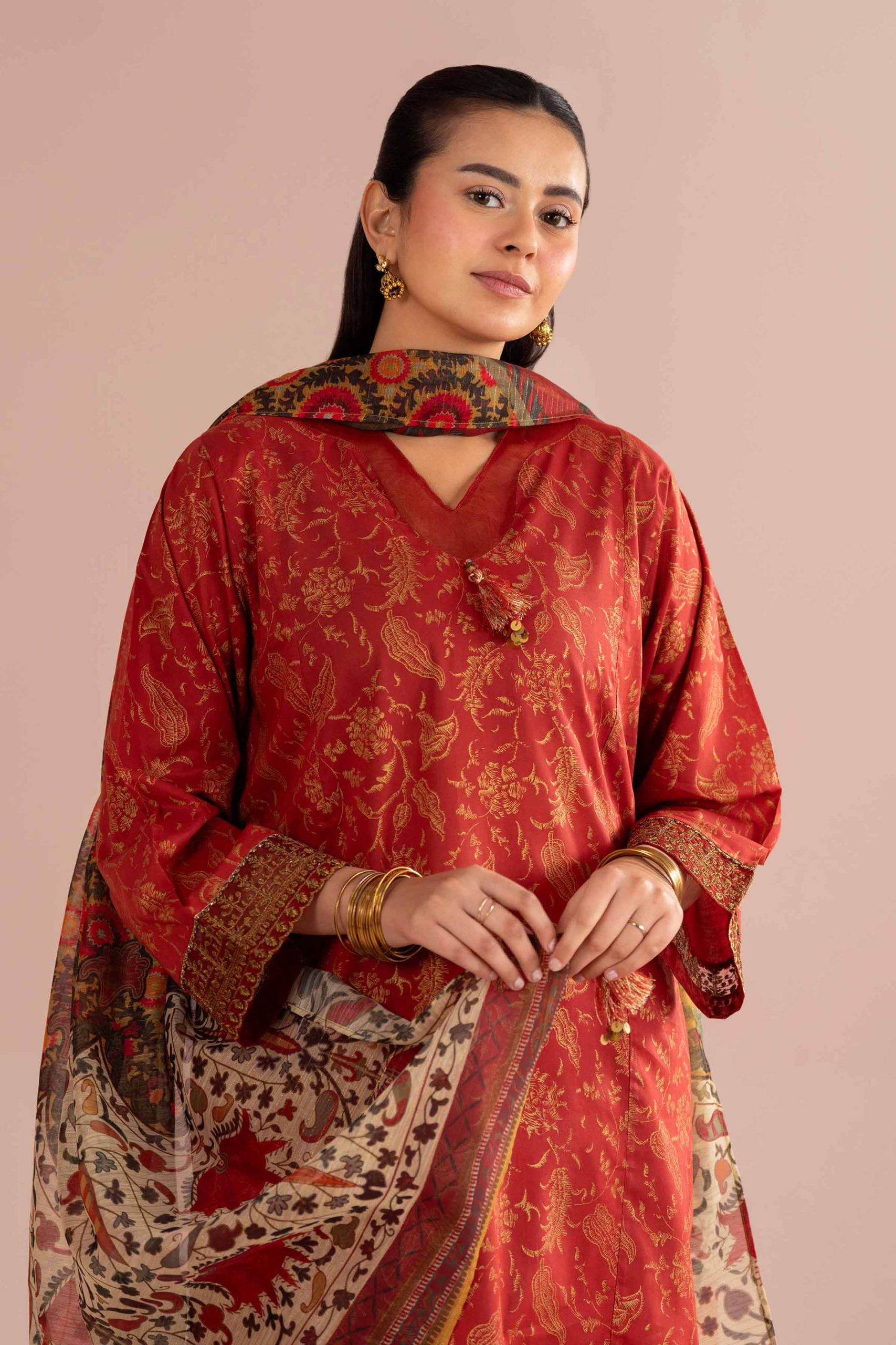 3 Piece - Printed Embroidered Suit - PE26-336 - Image 2