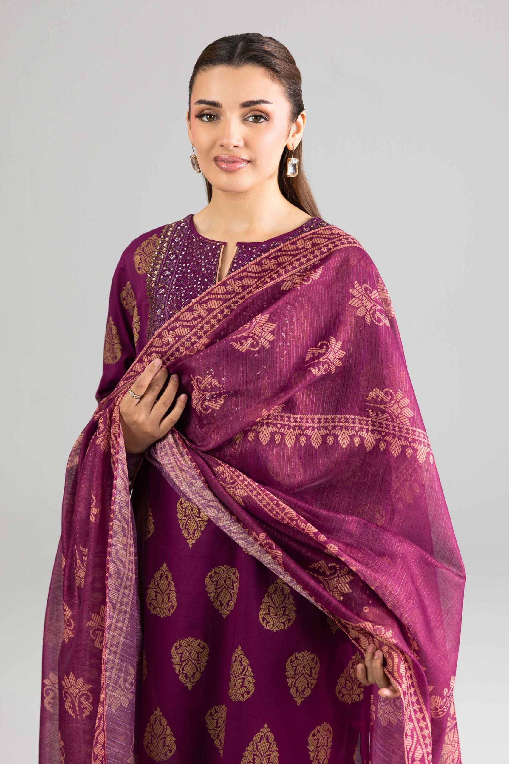 3 Piece - Printed Embroidered Suit - PE26-337 - Image 2