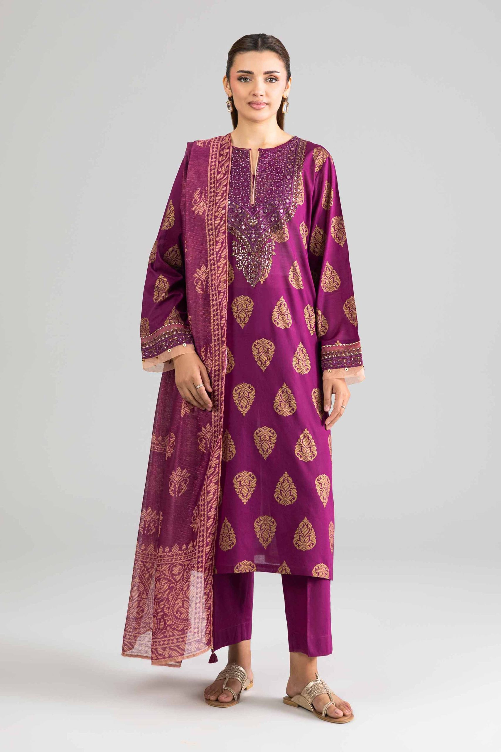 3 Piece - Printed Embroidered Suit - PE26-337