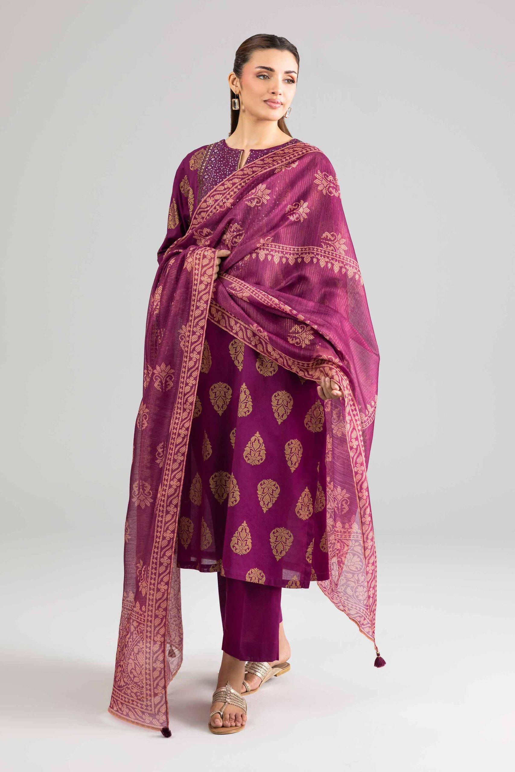 3 Piece - Printed Embroidered Suit - PE26-337 - Image 4
